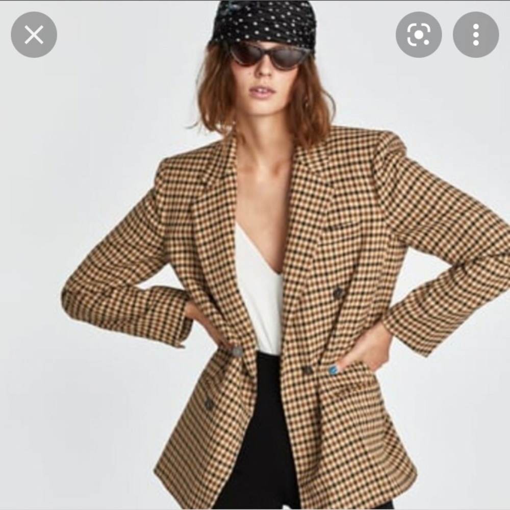 Zara Medium Brown Checkered Blazer